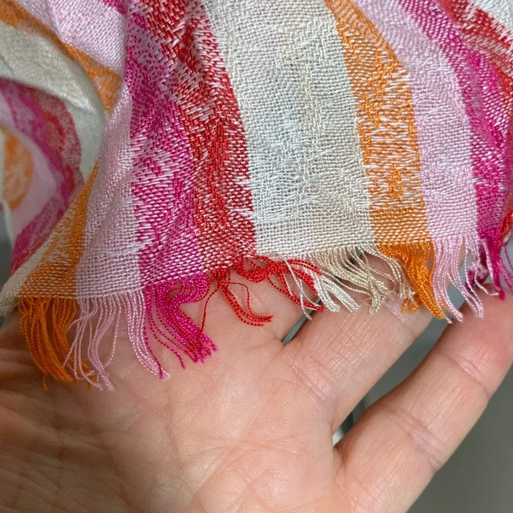 Chicos pink white and orange striped shawl